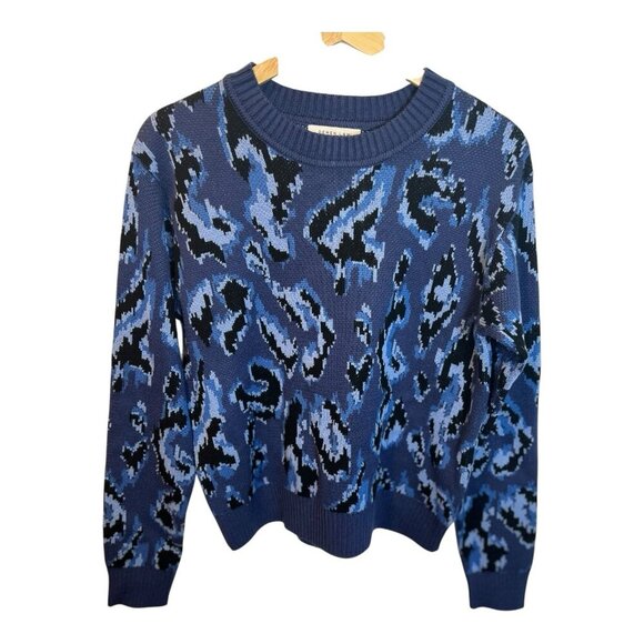 Derek Lam Collective Blue Black Animal Print Crewneck Sweater Large Long Sleeves - Picture 6 of 7